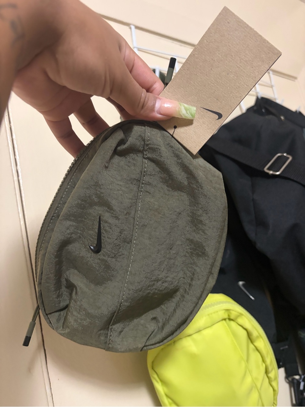 Nike Olive Green Waist Bag with Black Swoosh